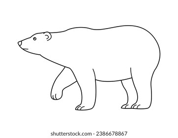 Big polar white bear. Wild mammal of the Arctic. Strong animal predator. White wool. fauna and zoo. Cartoon vector illustration. Black and white line