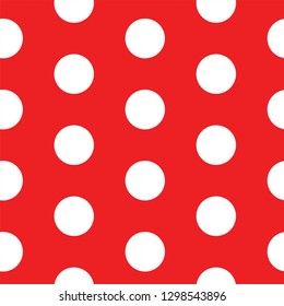 Big Polka dots seamless pattern. White dots on Red background vector. Nice for design of wrapping paper, wedding invitation, greeting cards and fabric design, etc.