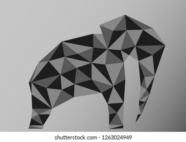Big Polygonal Elephant isolated on gray background - Vector illustration