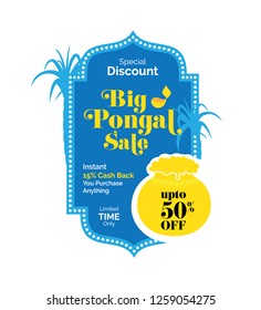 Big Pongal Sale Sticker, Banner, Label Design with 50% Discount Tag Vector Illustration - Big Pongal Offer Design Background