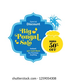 Big Pongal Sale Sticker, Banner, Label Design with 50% Discount Tag Vector Illustration - Big Pongal Offer Design Background