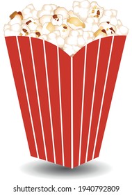 Big pop corn box package. Movie cinema concept. Vector icon.
