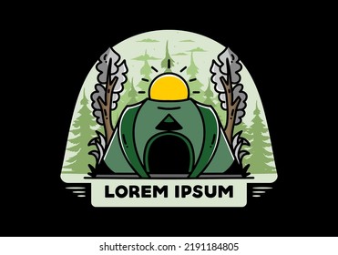 Gran tienda pop para acampar con dos diseños de placa de ilustración de árbol y sol grande