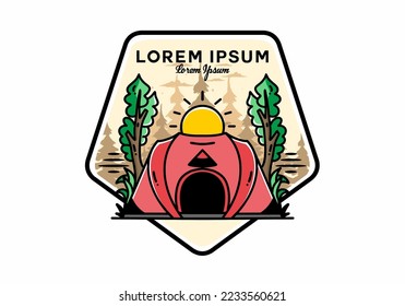 Gran tienda pop para acampar con dos diseños de placa de ilustración de árbol y sol grande