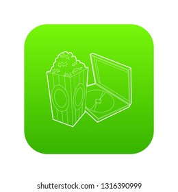 Big popcorn icon green vector isolated on white background