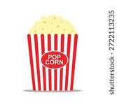 Big popcorn pack. vintage red box of popcorn. cinema, theater food. vector illustration