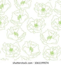 Big poppies flowers . Floral vector seamless pattern with hand drawn  flowers.