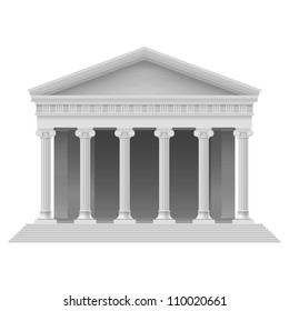 Big Portico an ancient temple. Colonnade. Illustration on white