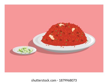 Gran porción de arroz frito. Ilustración plana simple.