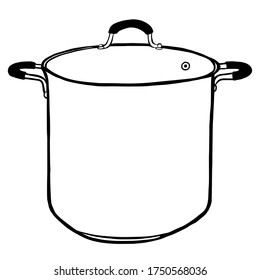 Big pot kitchenware hand drawn vector illustration in doodle style isolated on white background 