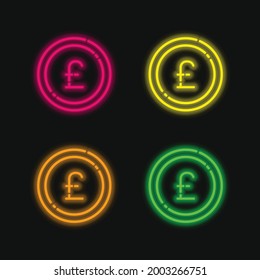 Big Pound Coin Four Color Glowing Neon Vector Icon