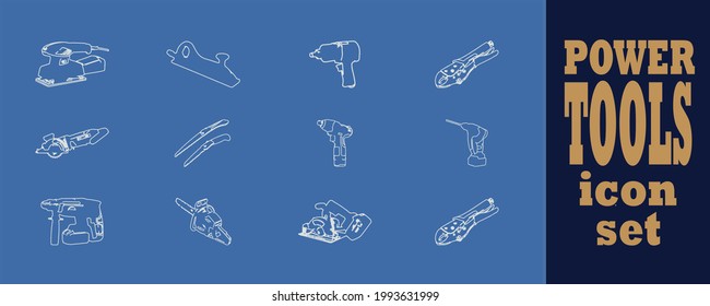 Big power tool icon set with  air pneumatic wrench and locking pliers welding tools