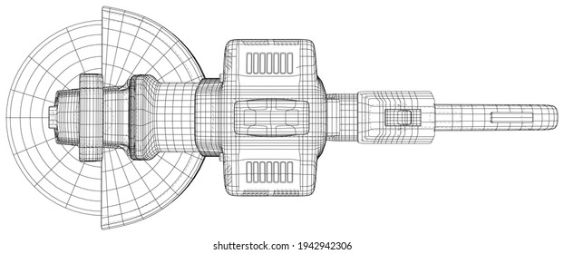 Big powerful angle grinder with abrasive disk. Vector created of 3d, Wire-frame.