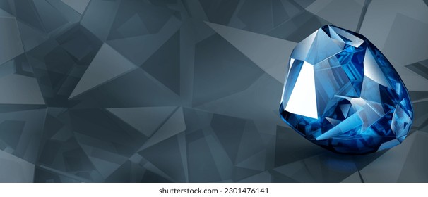 A big precious blue crystal like a sapphire with highlights and shadow on a color background. Faceted gemstone