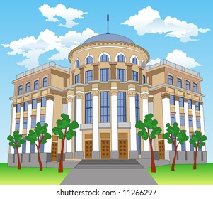 Big private residence on hill with beautiful nature, illustration