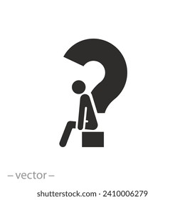 big problem decisions icon, question mark, sad human, flat symbol - vector illustration