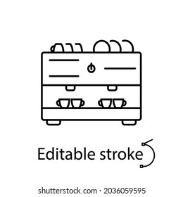 Big professional coffee machine outline icon. Customizable linear contour symbol. Editable stroke. Isolated vector stock illustration