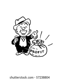 Big Profit - Man With Bag Of Cash - Retro Clip Art