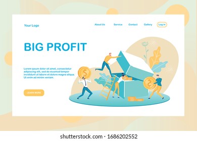 Big Profit Metaphor. Great Business Income. Cartoon Businesspeople and Huge Money Box Illustration. Financial Growth and Revenue. Earnings on Investment, Savings. Vector Design Landing Page