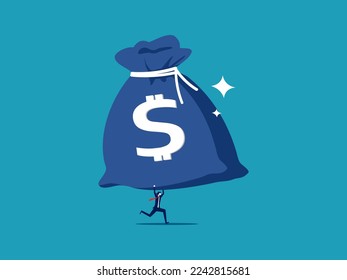 Big profits or bonuses. businessman holding a big money bag