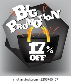 BIG PROMO BANNER 17 PERCENT DISCOUNT WITH BAG AND GRAY BACKGROUND.