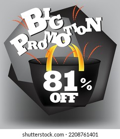 BIG PROMO BANNER 81 PERCENT DISCOUNT WITH BAG AND GRAY BACKGROUND