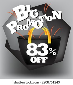 BIG PROMO BANNER 83 PERCENT DISCOUNT WITH BAG AND GRAY BACKGROUND