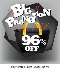BIG PROMO BANNER 96 PERCENT DISCOUNT WITH BAG AND GRAY BACKGROUND