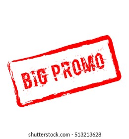 Big promo red rubber stamp isolated on white background. Grunge rectangular seal with text, ink texture and splatter and blots, vector illustration.