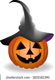 Big pumpkin with a black witch hat from Halloween holiday