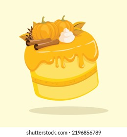 Big Pumpkin Cake with Pumpkin, Cream, Cinnamon and Star Anise Decoration Vector Illustration | Flat Design Isolated | Halloween | Bakery | Dessert