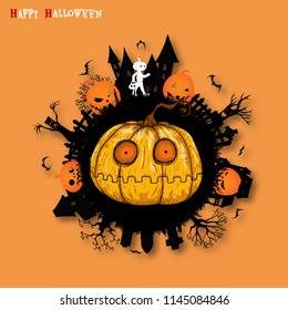 Big pumpkin with halloween background from vector