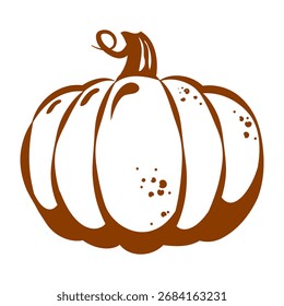 Big pumpkin. Hand-drawn design element, icon, silhouette in outline, doodle. Brown on white background.