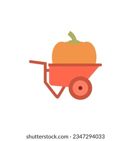 Big pumpkin inside a garden wheelbarrow. Color vector.