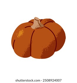 Big pumpkin with round shape icon. Gourd, orange vegetable of autumn crop, harvest. Whole squash. October food for fall season holiday, Halloween. Flat isolated vector illustration on white background