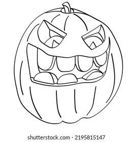 La calabaza grande sonríe. Ilustración vectorial aislada en fondo blanco. Contorno, Halloween