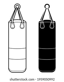 big punching bag for sports training. Training boxers in gym. Black and white vector