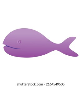 big purple color fish like whale, cartoon illustration, isolated object on white background, vector, eps