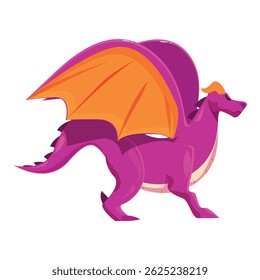 Big purple fantasy dragon is standing and spreading its big orange wings