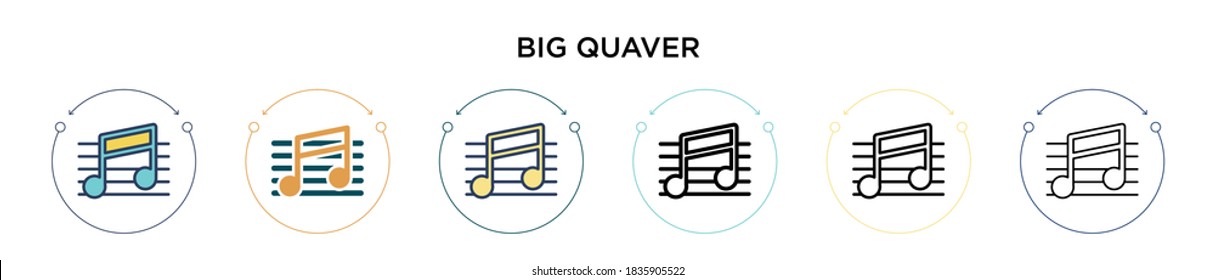 Big quaver icon in filled, thin line, outline and stroke style. Vector illustration of two colored and black big quaver vector icons designs can be used for mobile, ui, web