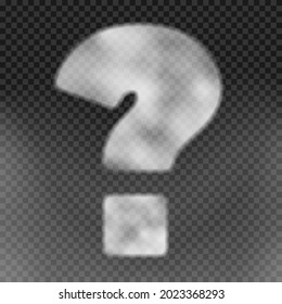 Big question mark made of white steam on a png background. Realistic vector illustration.