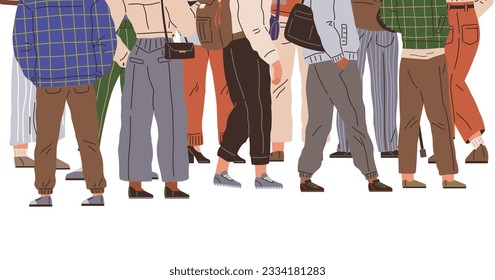 Big queue. Many multitude people. Vector illustration. People waiting in long line found ways to pass time, such as reading or chatting with neighbors The queue group started game to keep themselves
