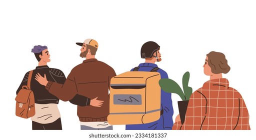 Big queue. Many multitude people. Vector illustration. A long line people waiting in queue formed, creating crowd people The queue group stood at back, patiently waiting for their turn. Delivery