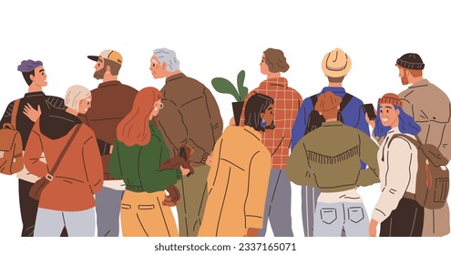 Big queue. Many multitude people. Vector illustration. The queue group started game to keep themselves entertained The crowd people eagerly anticipated release highly-anticipated product The queue