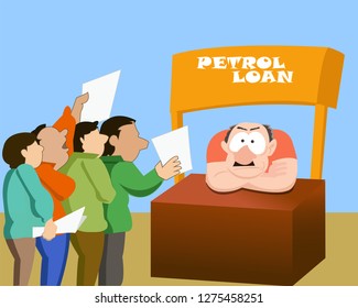 big queue for petrol loan money vector