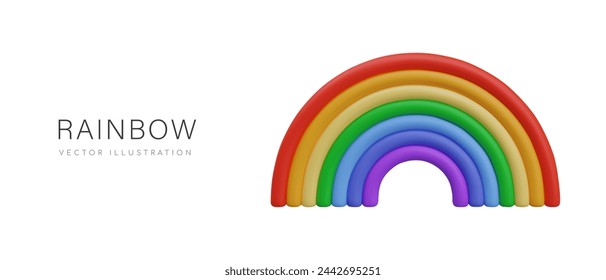 Big rainbow of 7 colors. Vector bright object in cartoon style. Sky arch, festive design element