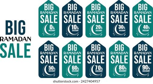 Big Ramadan sale illustration discount design with vector graphic background tag, banner, flyer, eid combo moon star