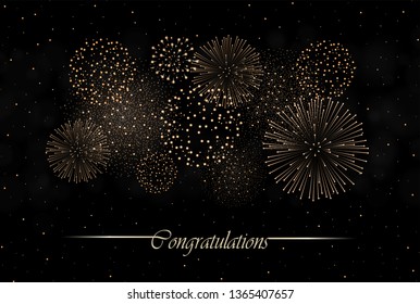 Big realistic firework show on night sky background. Independence day concept. Congratulations background. Luxury abstract. Explosion concept. Galaxy show. Vector illustration