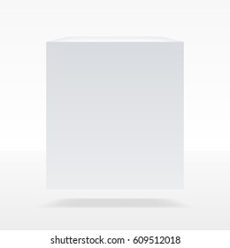 Big Realistic Flying White Cube With Shadow. EPS10 Vector