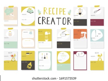 Big Recipe Creator. A lot of template for cookbook. Menu Creator for restorants. Vector Illustration